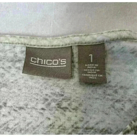 Chicos Womens Size 1 Medium Tan White Tunic Short Sleeve Top V Neck Chiffon Hem - Picture 6 of 13